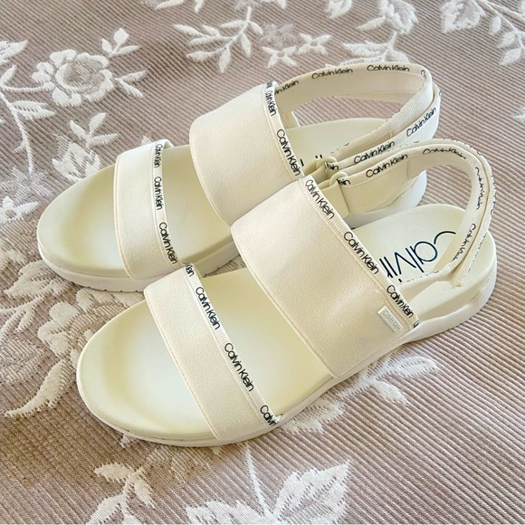 Calvin Klein White Fabric Sandals - Picture 1 of 10